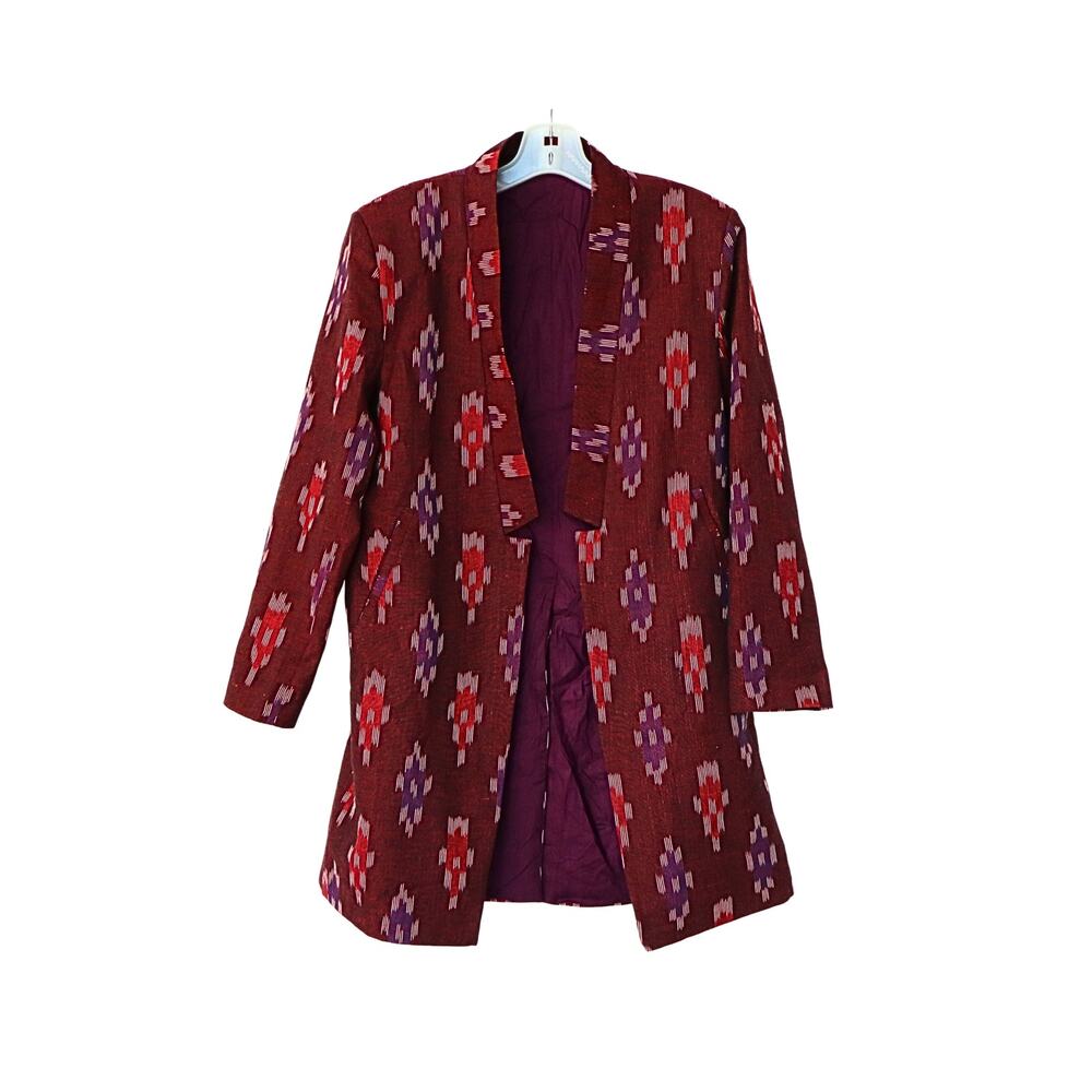 INDOPHILIA Ikat Cotton Blazer - Burgundy - 6